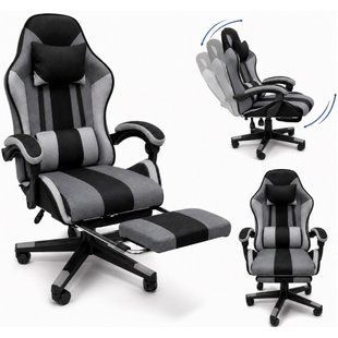 Кресло геймерское из ткани + 2 подушки Bonro B-963 черно-серое (42412175)