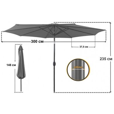 Зонт садовый регулируемый с наклоном серый Bonro B-016 3м 8 спиц (42400505)