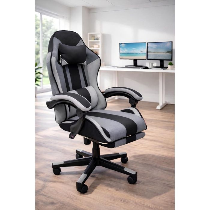Кресло геймерское из ткани + 2 подушки Bonro B-963 черно-серое (42412175)