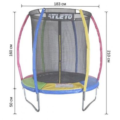 Дитячий батут Atleto 183 см з внутрішньою сіткою multikolor + драбинка (21000122)