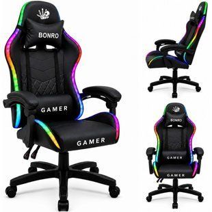 Комп'ютерне крісло Bonro Gamer з LED підсвіткою чорного кольору (B-149) (42401219)