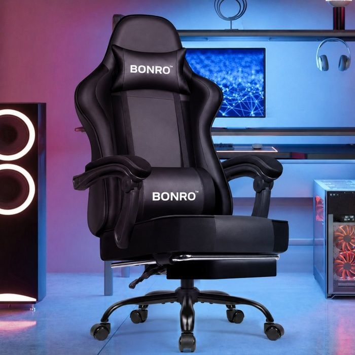 Крісло офісне з підставкою для ніг Bonro B-059 чорне (42412137)