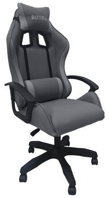 Кресло геймерское из ткани Bonro B-944 серое + 2 подушки (42401104)