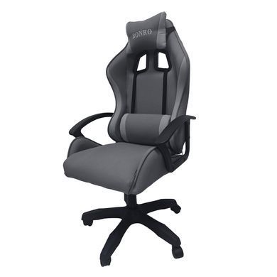 Кресло геймерское из ткани Bonro B-944 серое + 2 подушки (42401104)