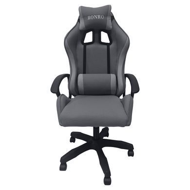 Кресло геймерское из ткани Bonro B-944 серое + 2 подушки (42401104)