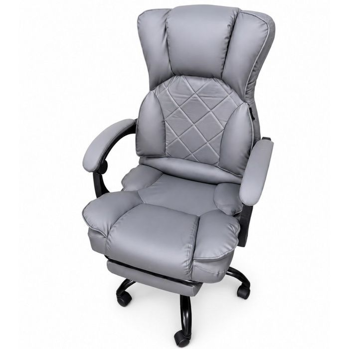 Офисное кресло из экокожи Bonro Premium с подставкой для ног серое (B-366) (42401230)