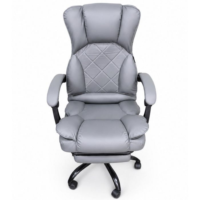 Офисное кресло из экокожи Bonro Premium с подставкой для ног серое (B-366) (42401230)
