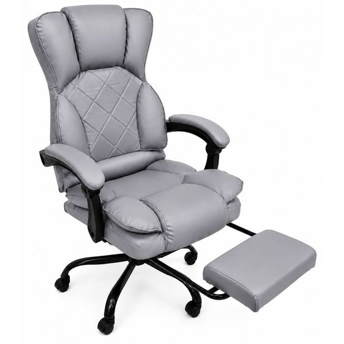 Офисное кресло из экокожи Bonro Premium с подставкой для ног серое (B-366) (42401230)