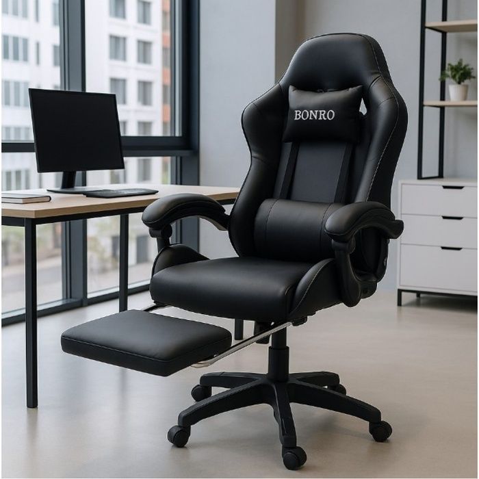 Кресло геймерское Bonro B-945 черное с подставкой для ног (42401105)