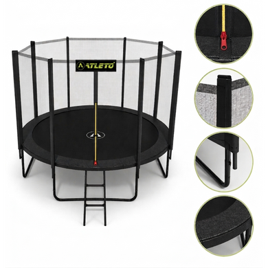 Батут с сеткой и стремянкой 374 см Atleto Black (42401178)