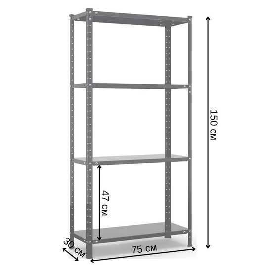 Стеллаж металлический 150х75х30 см Siker P7530 черный 4 полки