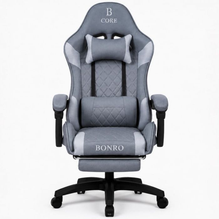Компьютерное кресло из ткани Bonro Core B-702 с подставкой для ног серое (42401238)