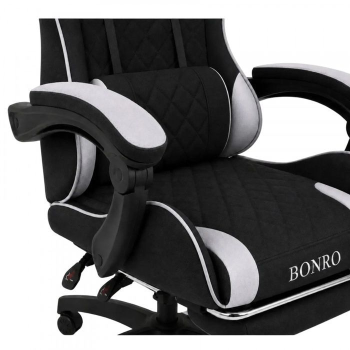 Компьютерное кресло из ткани Bonro Core B-702 с подставкой для ног черно-серое (42401240)