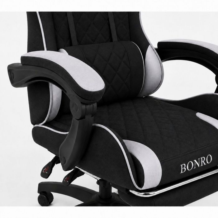 Компьютерное кресло из ткани Bonro Core B-702 с подставкой для ног черно-серое (42401240)