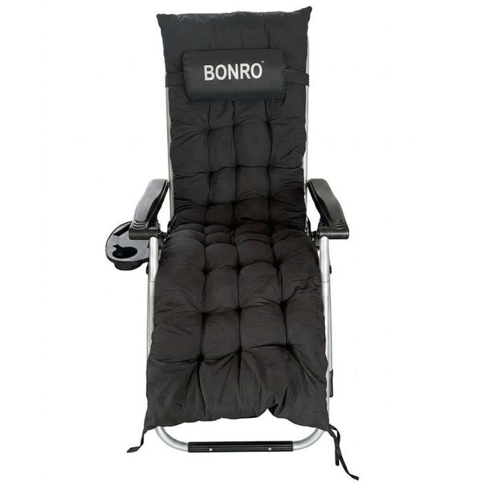 Шезлонг кресло садовый, туристический Bonro B-04 черный + подушка (42401166)