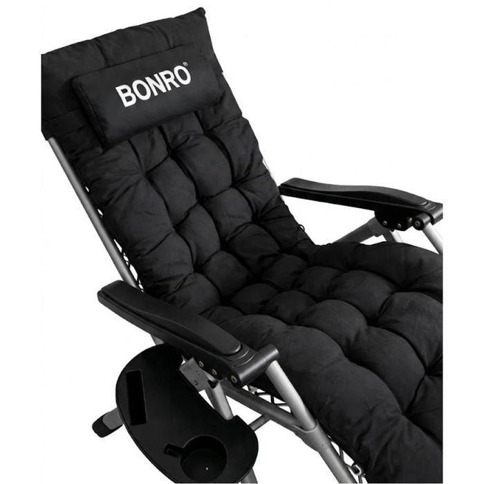 Шезлонг кресло садовый, туристический Bonro B-04 черный + подушка (42401166)