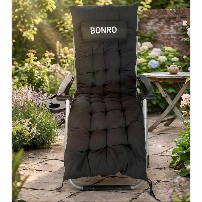 Шезлонг кресло садовый, туристический Bonro B-04 черный + подушка (42401166)