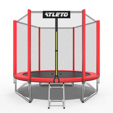 Батут детский с сеткой и стремянкой 252 см Atleto красный + подарок мячик (42400445)