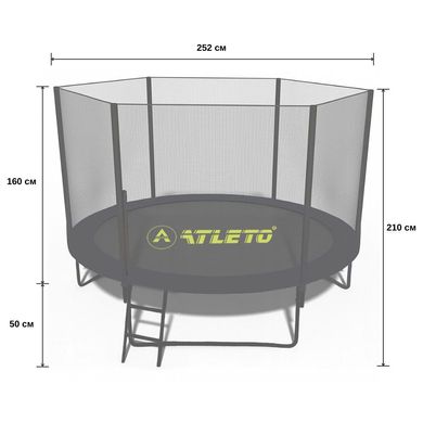 Батут з сіткою та драбинкою 252 см Atleto Black (42400582)