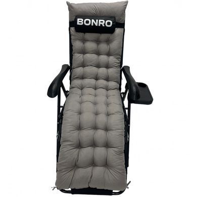 Шезлонг лежак з подушкою та підстаканником Bonro B-06 сірий 120 кг (42401195)