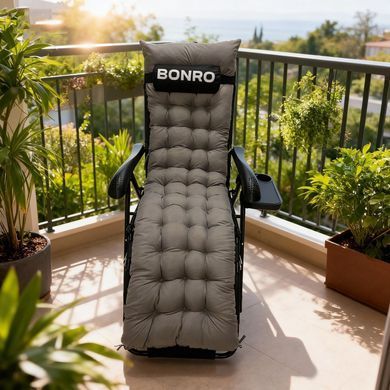 Шезлонг лежак з подушкою та підстаканником Bonro B-06 сірий 120 кг (42401195)