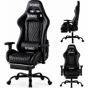 Геймерское кресло с подставкой для ног Bonro 1002G-1 черное (42401214)