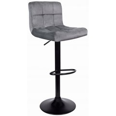 Барний стілець зі спинкою Bonro B-0106 велюр сірий з чорною основою (42400305)