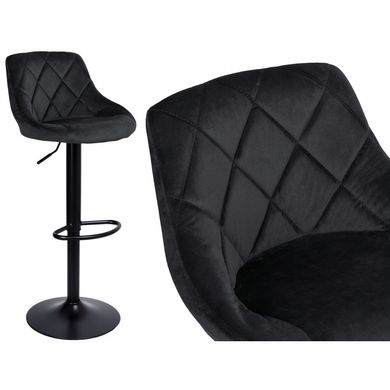Барний стілець зі спинкою Bonro B-074 велюр чорне з чорною основою (42400303)