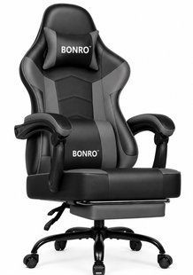 Геймерське крісло з підставкою для ніг Bonro B-203 сіре (42412128)